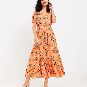 LOFT Orange Floral Midi Skirt